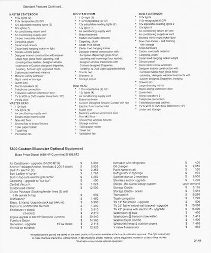 Bluewater 5800 Custom Specification Brochure