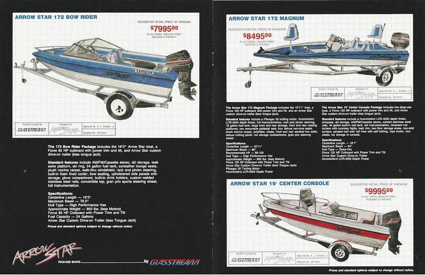 Glasstream 1980s Arrow Star Package Boats Brochure