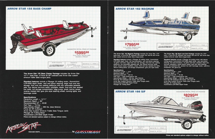 Glasstream 1980s Arrow Star Package Boats Brochure