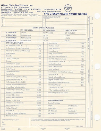 Gibson Cabin Yacht Series Specification Brochure
