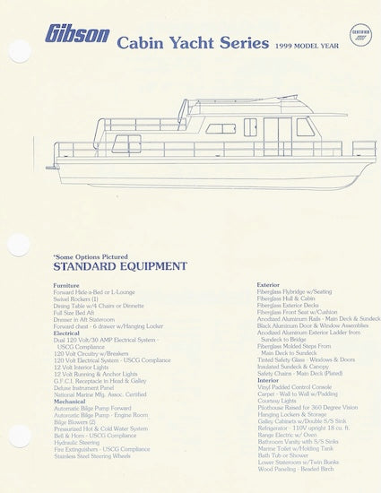 Gibson Cabin Yacht Series Specification Brochure
