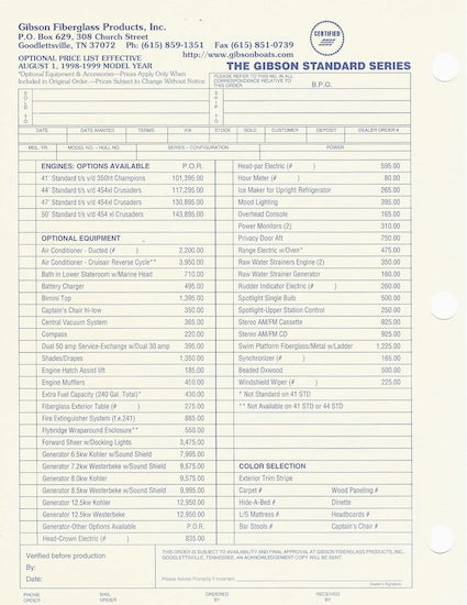 Gibson Standard Series Specification Brochure