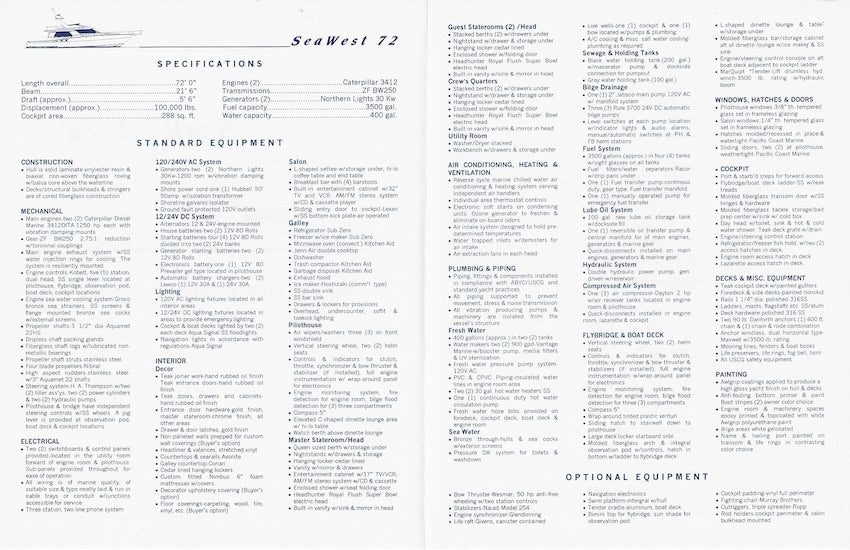 SeaWest 72 Pilothouse Yachtfisher Specification Brochure