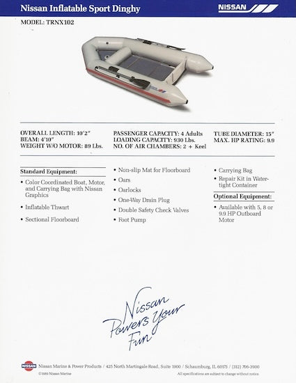 Nissan TRNX102 Inflatable Boat Brochure