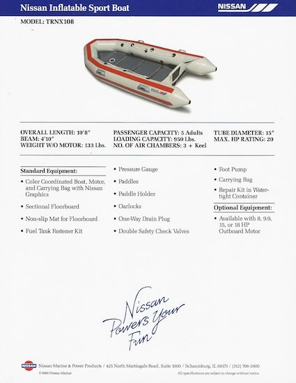 Nissan TRNX108 Inflatable Boat Brochure