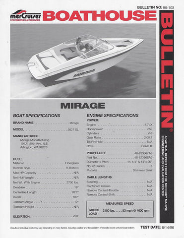 Mirage 2027SL Engine Test Specifications