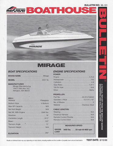 Mirage 2037SL 5.7LX Engine Test Specifications