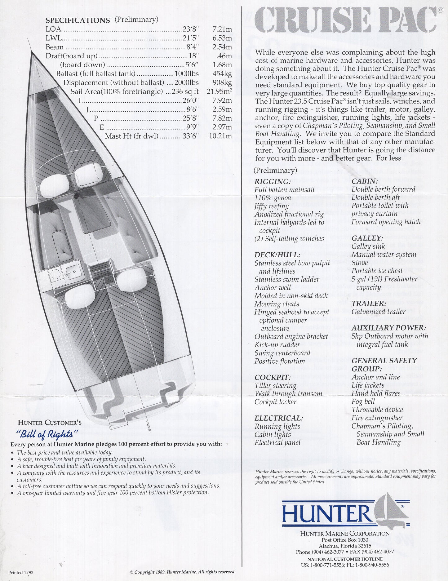 Hunter 23.5 Specification Brochure