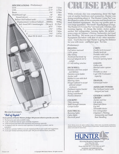 Hunter 23.5 Specification Brochure
