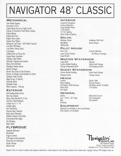 Navigator 48 Classic Specification Brochure