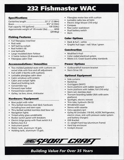 Sport Craft 232 Fishmaster WAC Brochure