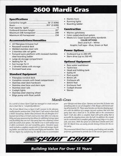 Sport Craft 2600 Mardi Gras Brochure
