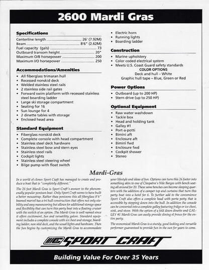 Sport Craft 2600 Mardi Gras Brochure