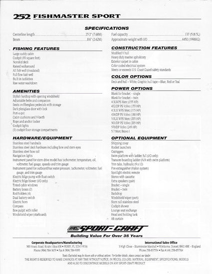 Sport Craft Fishmaster 252  Sport Brochure