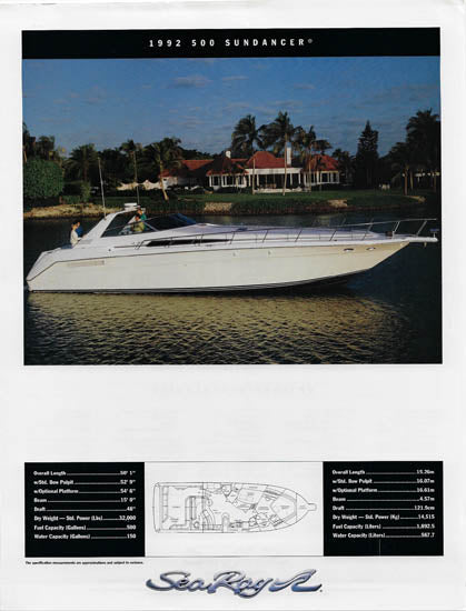 Sea Ray 500 Sundancer Specification Brochure (1992)