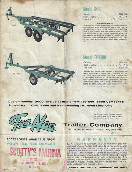 Tee Nee 1966 Boat Trailer Brochure