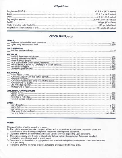 Viking Princess 42SC Specification Brochure