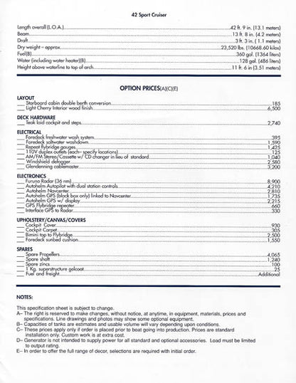 Viking Princess 42SC Specification Brochure