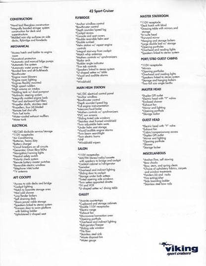 Viking Princess 42SC Specification Brochure