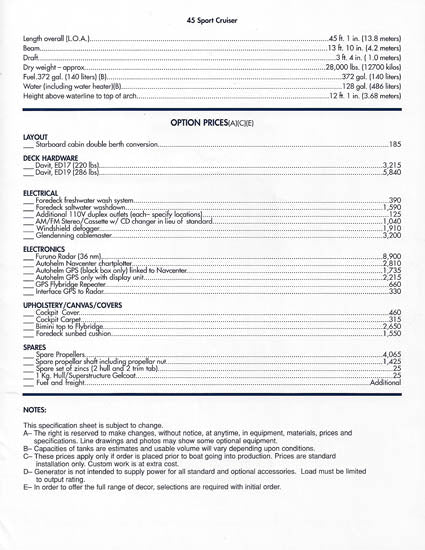 Viking Princess 45SC Specification Brochure