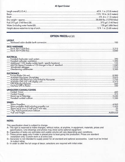 Viking Princess 45SC Specification Brochure