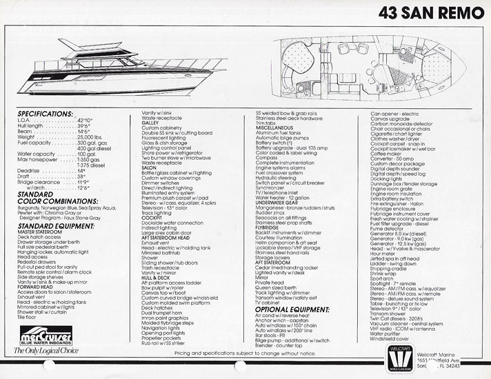 Wellcraft 43 San Remo Specification Brochure