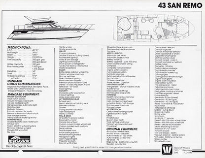 Wellcraft 43 San Remo Specification Brochure
