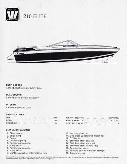 Wellcraft 210 Elite Specification Brochure