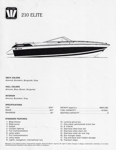 Wellcraft 210 Elite Specification Brochure