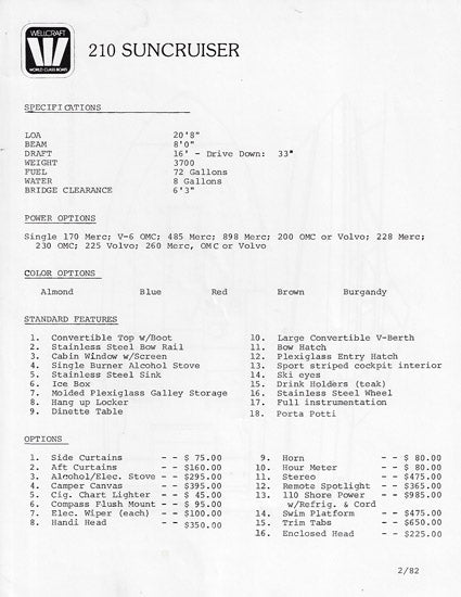 Wellcraft 210 Suncruiser Specification Brochure
