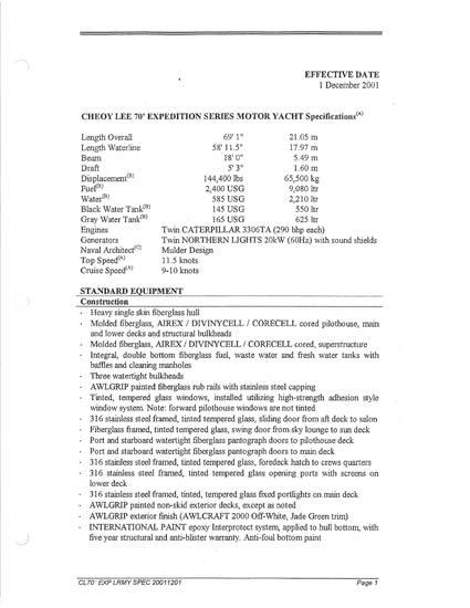 Cheoy Lee 70 Expedition Motoryacht Specification Brochure