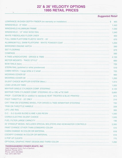 Thoroughbred Velocity 22 Powerboat Magazine  Reprint Brochure