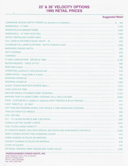 Thoroughbred Velocity 26 Brochure Package