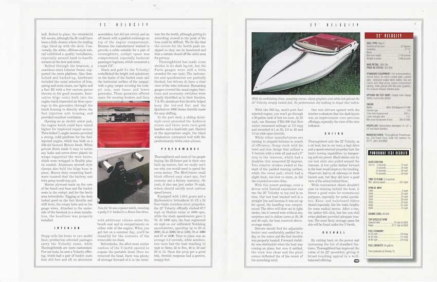 Thoroughbred Velocity 22 Powerboat Magazine  Reprint Brochure