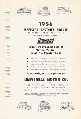 Universal 1956 Price List