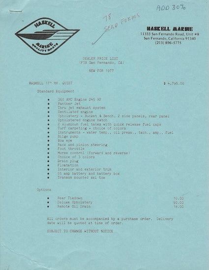 Haskell 1977 Price List