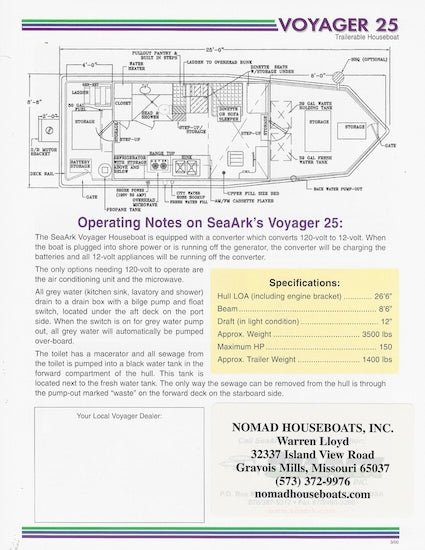 SeaArk Voyager 25 Houseboat Brochure