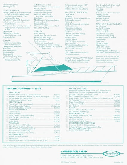 Ocean 53 Super Sport Specification Brochure