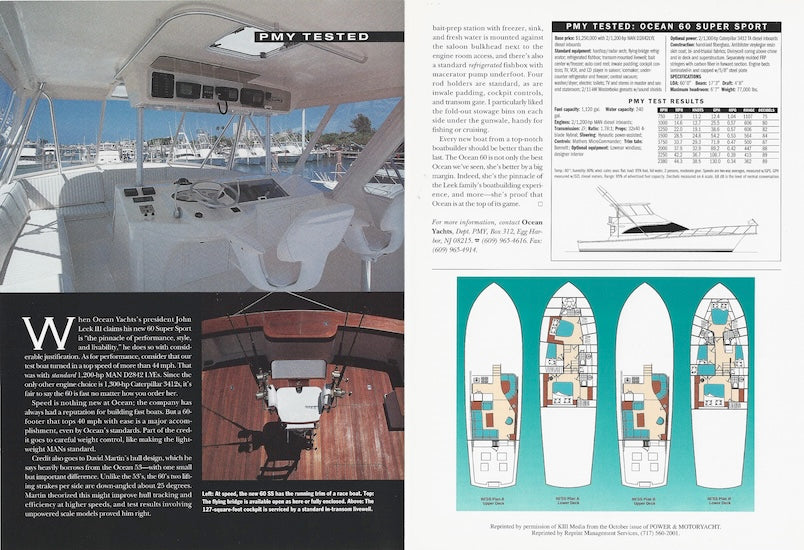 Ocean 60 Super Sport Power & Motoroyacht Magazine Reprint Brochure