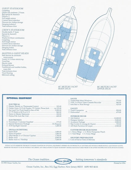 Ocean 44 Motor Yacht Specification Brochure