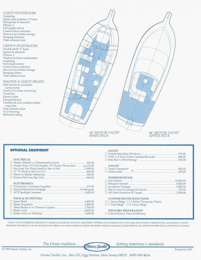 Ocean 44 Motor Yacht Specification Brochure