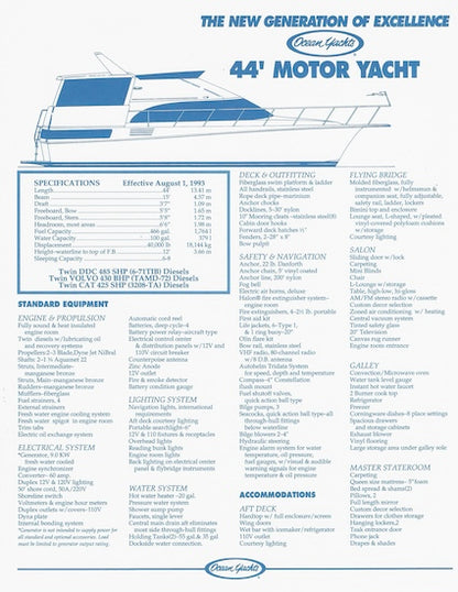 Ocean 44 Motor Yacht Specification Brochure