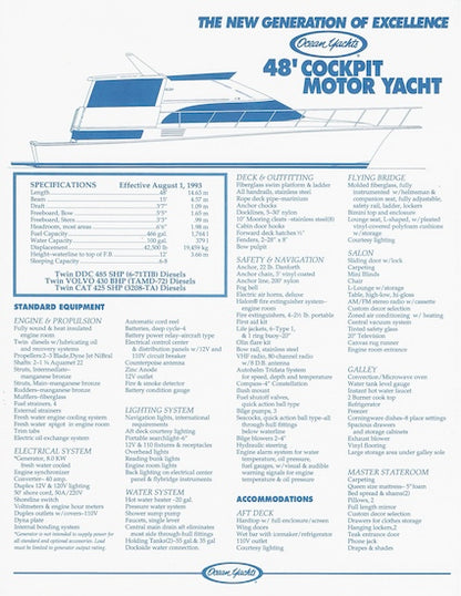 Ocean 48 Cockpit Motor Yacht Specification Brochure