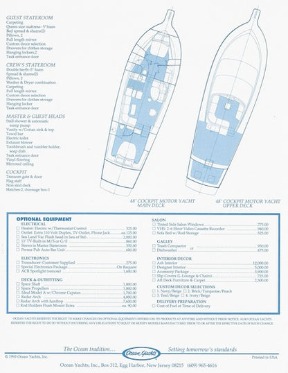 Ocean 48 Cockpit Motor Yacht Specification Brochure
