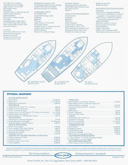 Ocean 48 Motoryacht & 56 Cockpit Motoryacht Specification Brochure