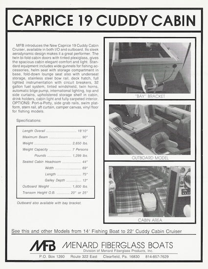 MFB Caprice 19 Cuddy Cabin Specification Brochure