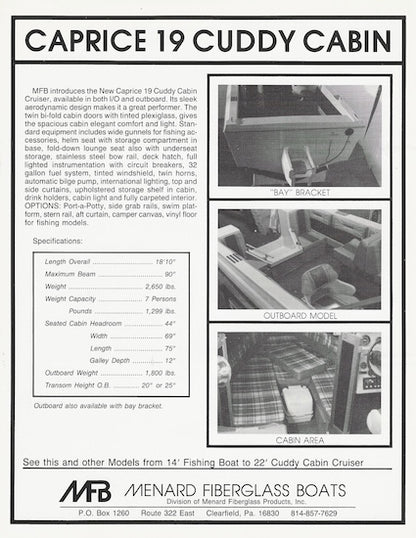 MFB Caprice 19 Cuddy Cabin Specification Brochure