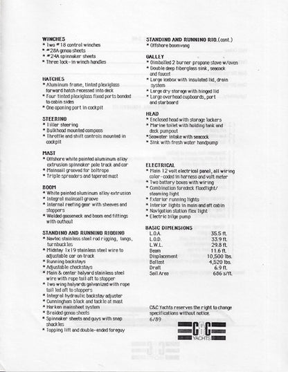 C&C 34R Specification Brochure