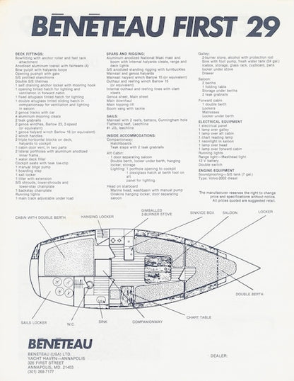 Beneteau First 29 Specification Sheet
