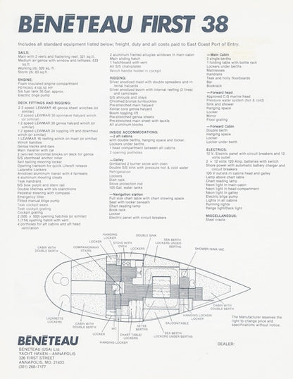 Beneteau First 38 Specification Sheet
